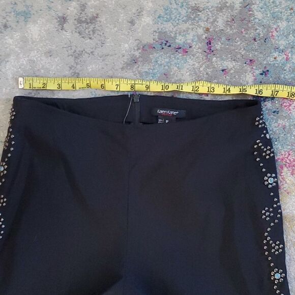 Karen Kane Black Stretchy Kick Flare Pants with Turquoise Studs Size 12 - Picture 10 of 12